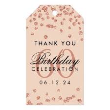 Thank You Gift Ideas For 60th Birthday Rose Gold Blush 60th Birthday Thank You Confetti Gift Tags Zazzle Com Birthday Thank You Gift Tags Personalized Gift Tags
