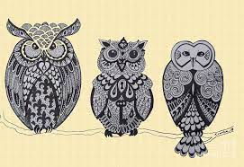 Three owls on the branch drawing and. Three Owls On A Branch Drawing By Karen Larter