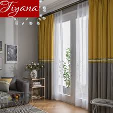 yellow gray stitching curtain window