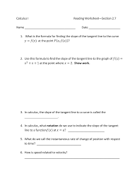 When you give these worksheets to your students, they will gain mastery in the concept. Solved Calculus I Reading Worksheet Section 2 7 Namedate Chegg Com