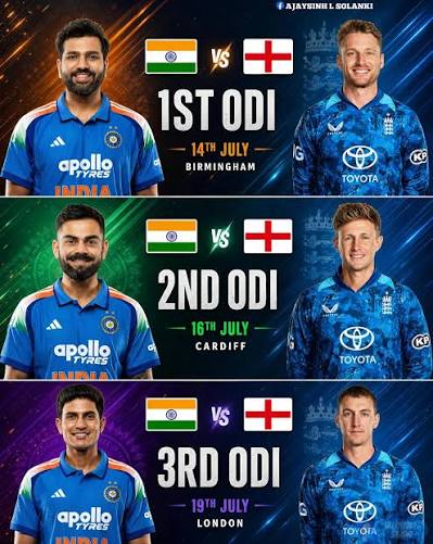 India vs England ODI Series 2025 🔥🏏 Cricket fans, get ready for an exciting clash as Team India takes on England in a thrilling 3-match ODI series! 🇮🇳⚔️🏴 📍 1st ODI –