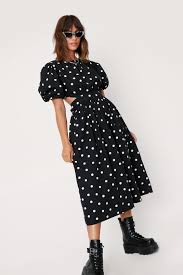 Polka Dot Open Back Midi Dress Nasty Gal