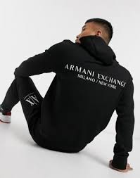 Armani exchange authentic metallic stripe logo layered hoodie red nwt retail $89. Armani Exchange Logo French Terry Hoodie With Back Print In Black Asos