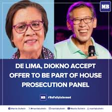 Former senator Leila de Lima and human rights lawyer Chel Diokno have  accepted the offer to be part of the House prosecution panel in the  impeachment trial against Vice President Sara Duterte.