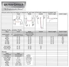 ultrashield suit and glove size chart