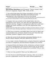 Easter Islands End Questions Docx Name Period Due Discussion Questions Jared Diamond Easter Islands End Discover Magazine August 1995 Course Hero