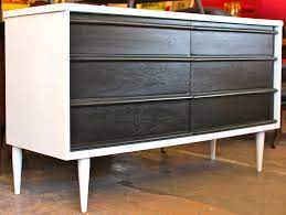 Diy midcentury modern inspired dresser finished in high gloss white and medium brown stain. Two Tone Mid Century Modern Dresser