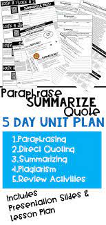 Paraphrasing Summarizing Quoting Plagiarism Unit Academic Essay Writing High School Writing Teaching Writing