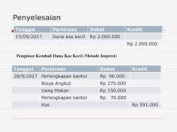 Contoh soal kas kecil metode imprest dan fluktuatif menjadi langkah yang dipergunakan perusahaan untuk membayar tagihan dalam jumlah kecil. Kas Cash Kas Adalah Alat Pembayaran Yang Sah Memiliki 2 Kriteria Yaitu Tersedia Berarti Kas Harus Ada Dan Dimiliki Serta Dapat Digunakan Sehari Hari Ppt Download