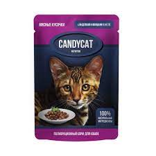 Купить корм влажный Candycat для кошек, индейка с овощами, в желе, 85 г,  цены в Москве на Мегамаркет | Артикул: 100046600673