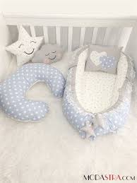 modastra mavi yildiz desenli babynest ve emzirme yastigi lux set emzirme bebek bebek besikleri