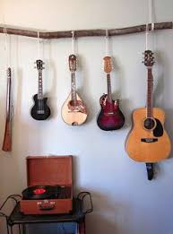 Solid Wood W Proper Guitar Hooks Can Be Hung With Rope From Ceiling Mount Hang Guitar On Wall Hanging Guitars Guitar Storage