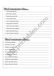 Past Simple Find Someone Who Role Cards Addition Word Problems Addition Words Spanish Worksheets