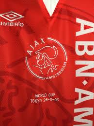 Ajax played with a special 'champion shield' on the shirt because they were already become champions. Very Rare Ajax Home Shirt X World Cup Tokyo 26 November 1995 In Large Football Vintage Amsterdam