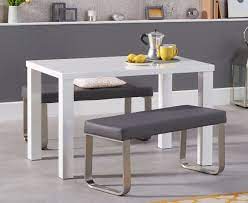 Sets bistro tables counter height table sets counter height tables dining benches dining table sets dining tables entryway benches patio dining sets aluminum bamboo cement fabric faux leather glass hardwood metal plastic plywood polyester resin. White High Gloss Dining Table Bench Set 4 Seater Homegenies
