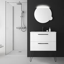 Que vous soyez meuble en bois ou meuble blanc ? Meuble Salle De Bain 80 Cm Couleur Blanc Avec Poignets Et Pieds Noirs