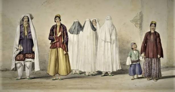 A lady of Kabul (most likely a Qizilbash), 1840 (c). Painting by James Atkinson. Qizilbash were Shia Turkmens of Iran who were settled in Kabul by Nadir Shah Afshar. In Kabul they