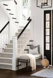 Stair railings are a necessary part of the architecture of your home if you have stairs. Gray French Bench On Small Staircase Wall Transitional Entrance Foyer