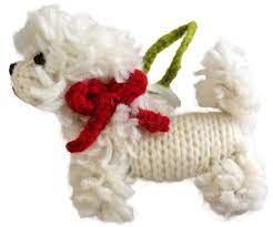 Bichon frise howliday dog christmas ornament. Hand Knit Wool Bichon Frise Dog Ornament