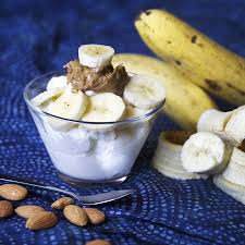 Banana Almond Crunch Greek Yogurt The Pescetarian And The Pig Recipe Healthy Protein Snacks High Protein Recipes High Protein Snacks