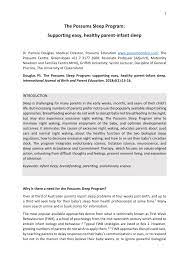 Audit data confirmed the survey sample reflected the. Pdf The Possums Sleep Program Supporting Easy Healthy Parent Infant Sleep