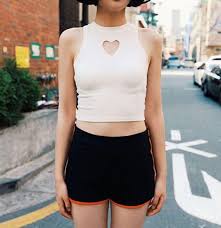 Itgirl Shop Heart Hole Cute Black White Crop Top Aesthetic Apparel Tumblr Clothes Soft Grunge Pastel G Korean Fashion Trends Cropped Tank Top Korean Fashion