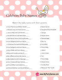 Free Printable Celebrity Baby Name Game In Pink Color Celebrity Baby Names Baby Name Game Baby Names