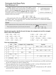 Below are some molecular representations of various acids (the water molecules have been left out). Conjugate Acid Base Pairs Name Chem Worksheet 19 2 Acid Chemistry