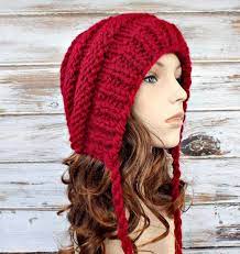 Knit Hat Red Womens Hat Red Ear Flap Hat Beanie Georgette Etsy In 2021 Knitted Hats Ear Flap Hats Hat Knitting Patterns
