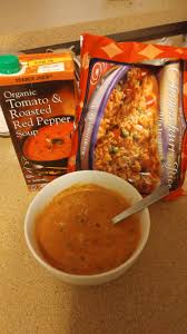 Thank You Reddit For This Gem Awhile Ago I Was Informed That This Combo Of The Roasted Tomato And Red Pepper Soup With Chimichuri Rice Is World Changing They Werent Kidding If