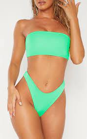 Swimwear For Women Beachwear Prettylittlething Usa High Leg Bikini Bikinis Green Bandeau Bikini Top