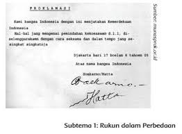 Aug 16, 2020 · teks proklamasi adalah buah pikiran tiga tokoh nasional yaitu soekarno, moh hata dan achmad soebardjo yang ditulis tangan oleh soekarno. Tuliskan Bunyi Teks Proklamasi Brainly Co Id
