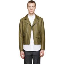 Loewe Khaki Leather Biker Jacket Leather Jacket Men Biker Jacket Stylish Jackets