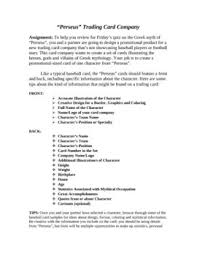 Greek Mythology Unit Myth Of Perseus Trading Card Activity Trading Cards Myths Activities