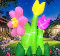 6FT Easter Inflatable Cross With Lilies & Lights - "He Is Risen" Outdoor  Yard Decoration For Garden, Party, Holiday