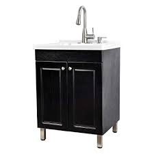 A flexible neck faucet allows you to target water flow easily when cleaning large objects or filling water containers. Utility Sink Laundry Tub With Cabinet In Black High Arc Stainless Steel Faucet Storage Vanity With Slow Closing Doors Large Washtub For Cleaning And Washing Sinks For Garage Basement Work Room