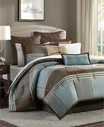 Baby blue and brown comforter set. Lincoln Square 8pc King Size Reversible Comforter Set Brown Light Blue Plaid 675716319816 Ebay