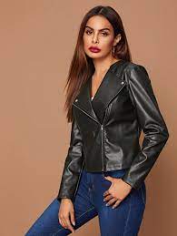 Faux Leather Zip Up Moto Jacket Shein Usa Jackets Pu Biker Jacket Biker Jacket