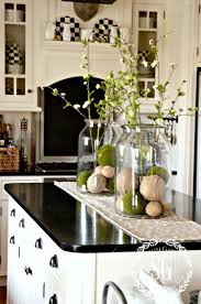 Spring Island Jar Vignette Polka Dot Runner Stonegableblog Com Kitchen Counter Decor Kitchen Island Decor Kitchen Island Centerpiece