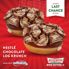 Chocolate glaze at krispy kreme can only mean one thing: Krispy Kreme Za On Twitter From 17 23 Aug Is Your Last Chance To Treat Yourself To Our Nestle Chocolate Log Krunch Doughnut It S Filled With A Fluffy Marshmallow Kreme And Topped