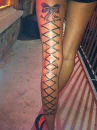 Id get a lace bow tho. Bow And Stitching Leg Tattoos Corset Tattoo Bow Tattoo Thigh