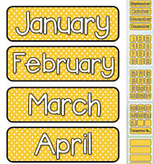 Yellow White Polka Dot Themed Pocket Chart Subject Schedule Cards And Calendar