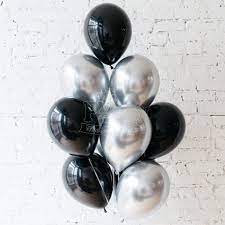 Flying golden and silver transparent helium gas balloon. Chrome Balloons Monochrome Silver Black Party Wholesale