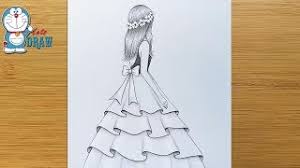 The principles of building a female figure are not much different from the construction of a male. Easy Back Side Drawing Of A Girl How To Draw A Girl With Beautiful Dress Pencil Sketch Youtube