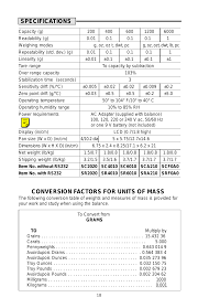 Conversion Factors For Units Of Mass Specifications Ohaus