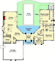 Plan 72108da Wrap Around Central Courtyard With Large Pool Pool House Plans U Shaped House Plans Courtyard House Plans