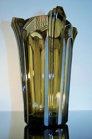 Art Deco Grand Vase Cristal Poli Taille Emaille Tchecoslovaquie Carl Palda Grands Vases Vase Cristal Vase