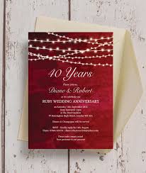 Red Fairy Lights 40th Ruby Wedding Anniversary Invitation Anniversary Party Invitations Wedding Anniversary Party Invitations Anniversary Invitations