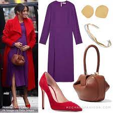 Meghanmarkle Luce Esta Combinacion De Lila Y Rojo Que Opinas O Comenta Duchessofsussex Prince Meghan Markle Outfits Meghan Markle Style Fashion