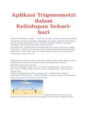 Aplikasi Trigonometri Dalam Kehidupan Docx Aplikasi Trigonometri Dalam Kehidupan Seharihari Dalam Kehidupan Sehari U2013 Hari Kita Sering Melihat Course Hero